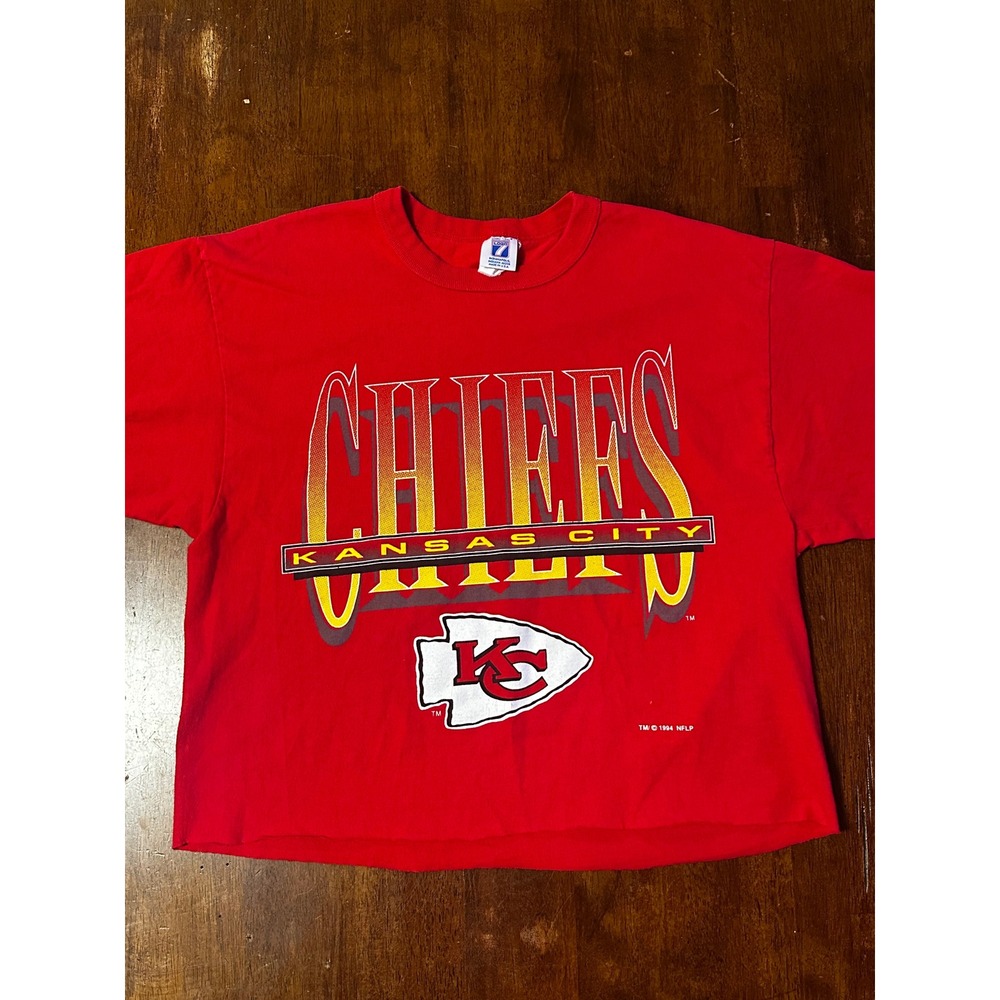 Vintage 1994 Kansas City Chiefs Logo 7 Cropped T-Shirt Mens Large Red NFL USA